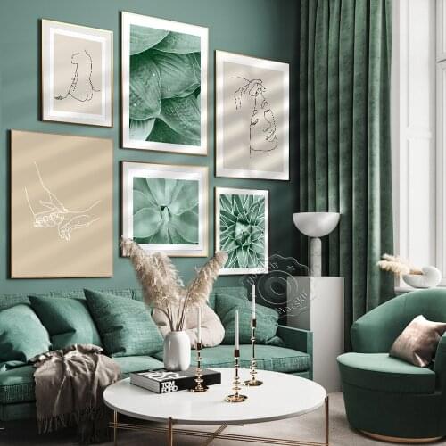 Abstract Simple Line Canvas Painting Art Poster, Nature Fresh Green Plant Prints, Modern Style Living Room Home Decor Mural