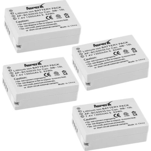 4Pcs 1300mAh NB-10L NB 10L Camera Battery for Canon SX40 HS SX40HS SX50 HS SX50HS G1 X G1X G15 G16 SX60 HS G3X Camera Batteries