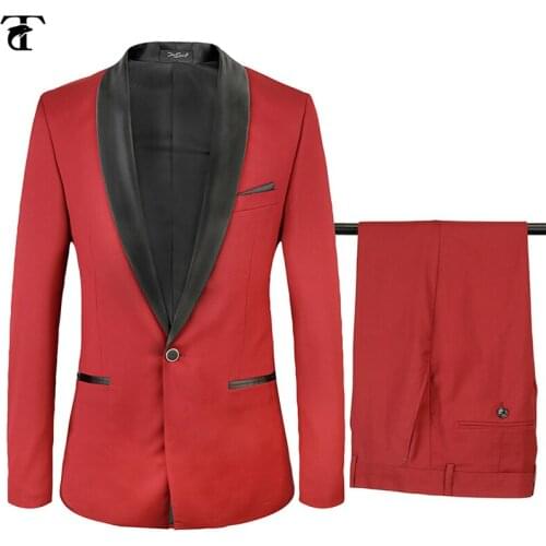 Annual meeting Men Suits 2020 Blazer With Pants Slim Fit 2 Pieces Casual One Button Jacket Set Party Host red Wedding men suit