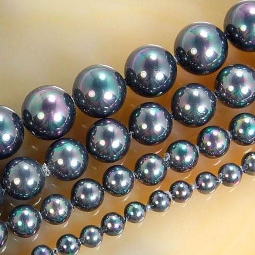 AA+ 4mm-20mm South Sea black Shell Pearl Round Loose Beads 15"