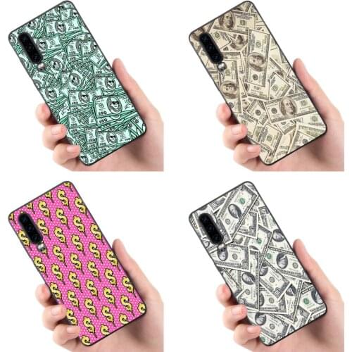 Money pattern Phone Case TPU New Classic Fashion Sotf Silicone Black for Huawei P40 Pro P30 P20 Lite P10 P9 P8 Series Aesthetic