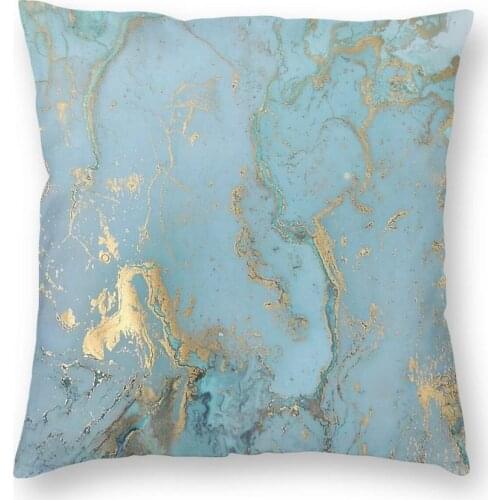 Gold Effect Turquoise Blue Teal Marbling Square Pillow Case Decorative Pillow Novelty Pillowcase