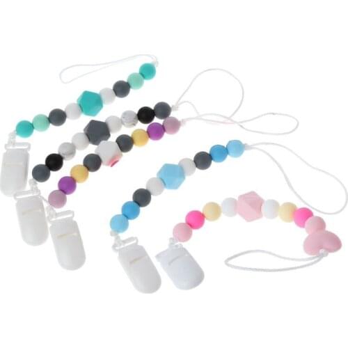 Teething Dummy Clips Baby Soother Chains Silicone Beads Teether Pacifier Holder