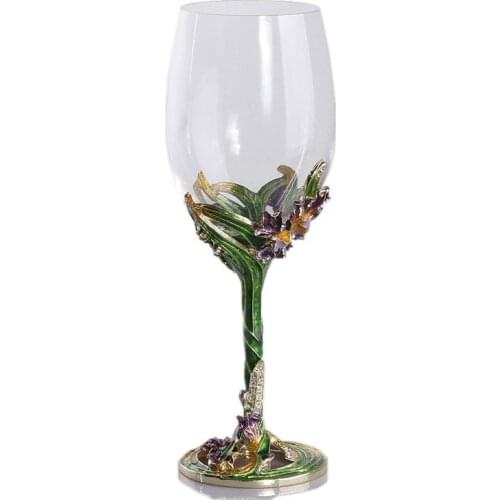 Europe High Quality Enamel Irises Crystal Wine Glass Goblet Champagne Cup Decanter Set Wedding Gift Box Drinkware