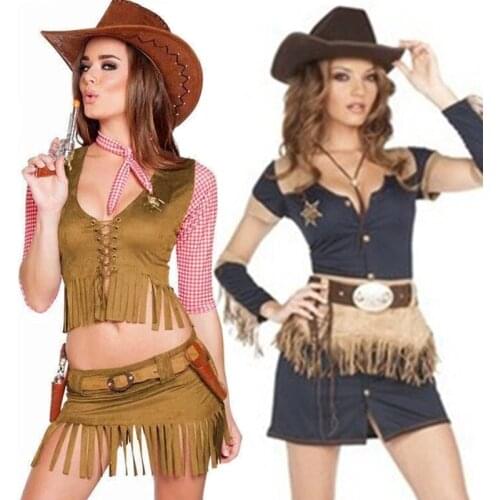 Carnival Halloween Lady Sexy Steampunk West Cowboy Costume Retro Tribe Tassels Huntress Outfit Cosplay Fancy Party Dress