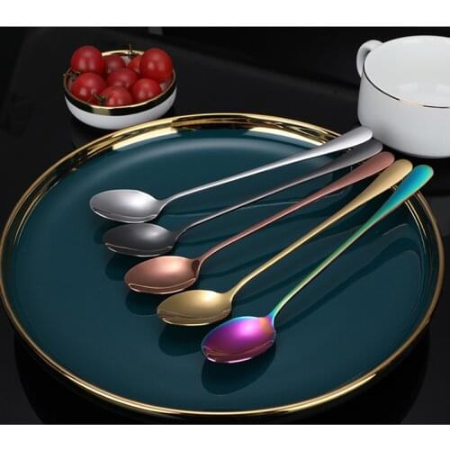 Long Handled Stainless Steel Coffee Spoon Cold Drink Ice Cream Tea Spoon Gold Spoon Reusable Dessert Drinking Tools