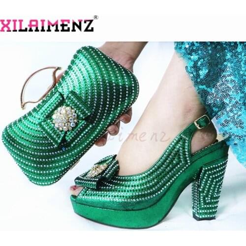 2020 Nigerian Spring New Arrivals Shoes With Matching Bags Set Italian Womens Party Shoes and Bag Sets with Shinning Crystal