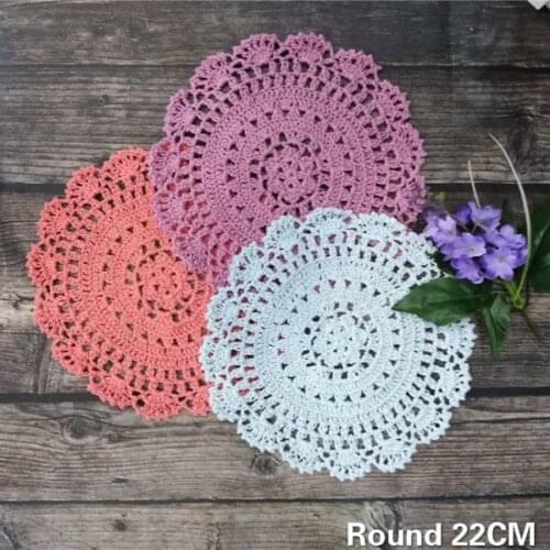 22CM Round Retro Christmas Table Dining Place Mat Wedding Napkins Crochet Cotton Lace Doilies Wine Glass Coasters Drink Mat