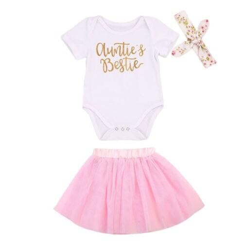 3PCS Cute Baby Girls Set Infant Girls Short Sleeve Rompers Jumpsuit+Pink Tutu Skirts Headband Outfits Clothes Set Summer