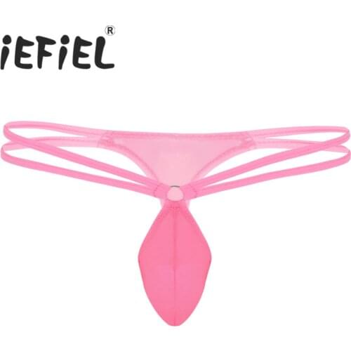 IEFiEL Mens Male Lingerie Double Waist Straps Bulge Pouch Low Rise Mini Coverage G-string Thong Underwear Underpants Gay Panties