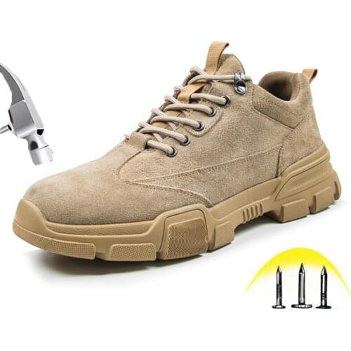 Mens Steel toe Safety Work Boots Indestructible Outdoor Puncture Proof Safety Shoes Fashion Leather Anti-static Insulated Shoes