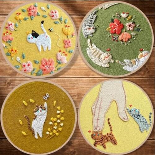 15x15cm Kitten embroidery European embroidery kit simple three-dimensional embroidery Ribbon kit embroidery needlework