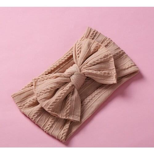 New Braid Bows Hair Accessories Girls Cable Knit Knotted Nylon Headbands Infants Newborn Stretchy Wide Turban Headwraps
