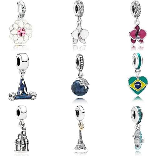 NEW 100% 925 Sterling Silver Flower type pendant charm Magic Hat Bead Collocation Bracelet DIY bracelet Factory wholesale