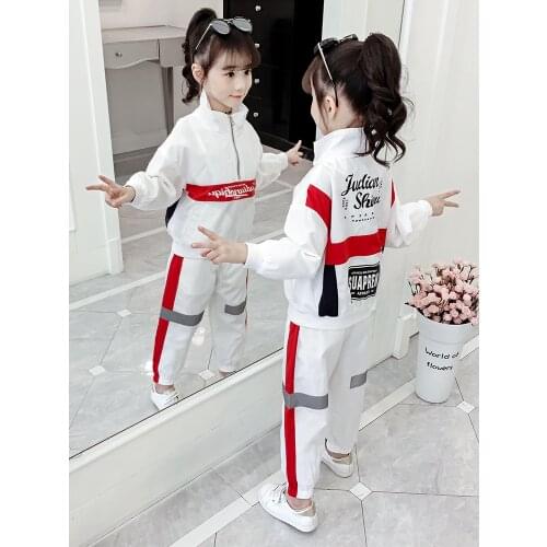 2020 New Kids Childrens Casual Trench Set Teen Spring Autumn Long Sleeve Hip Hop Dance Clothing Set Girls Jazz Dance Costumes