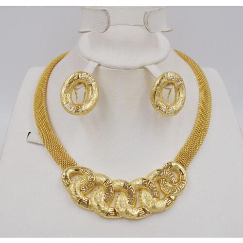 NEW High Quality Ltaly 750 Gold color Jewelry Set For Women african beads fashion necklace set earring jewelry