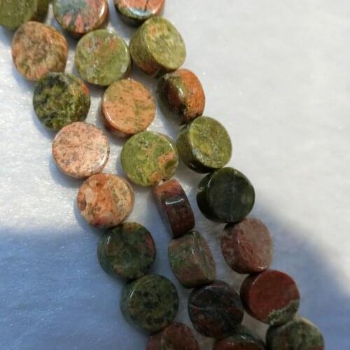 Wholesale 80pcs Flat Round Unakite Anyolite Natural Stone Loose Beads Accessories For Jewelry Making DIY Bracelet Necklace Free