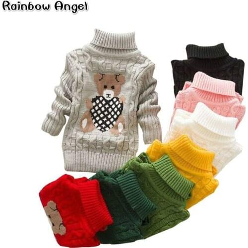 Autumn/Winter Knitted Pullovers Turtleneck Warm Sweater Baby Girls Clothes Cartoon Bear Children Sweaters Kids Boys Outerwear