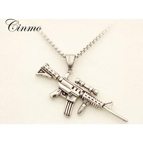 Cinmo Trendy Assault Gun M416 Necklace Modern Thermal Weapons Stainless Steel Necklaces For Men Women Charm Jewelry Gift