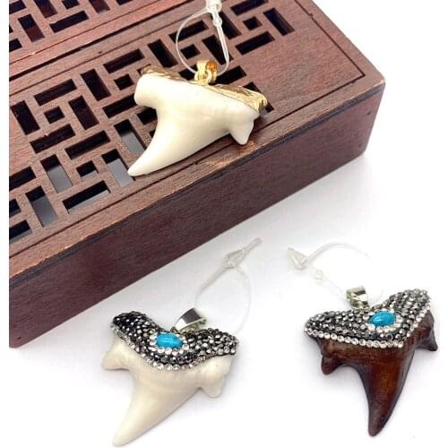 Natural Stone Pendant Resin Bovine Bone Material Irregular Shape White Brown Plating Process Necklace Earring Pendant 28x73mm