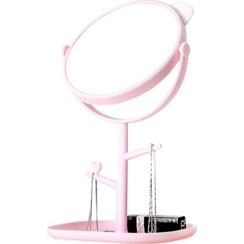 Portable HD Makeup Mirror With Storage Rack, Cute Cartoon Rotating Vanity Mirror Women Cosmetic Mirror Makeup Styling Tools