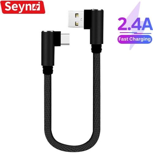 SEYNLI 25cm Short Fast Charging Cable Double Elbow 90 Degree USB C Micro USB Data Cable For Type C Mobile phone Tablets