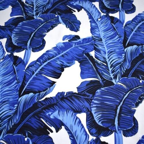 Width 140cm sapphire blue banana leaf reactive printing and dyeing pure cotton fabric for dress telas tissus au metre tissu DIY