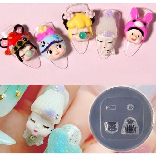 1pcs Silicone Nail Mold 3D Cartoon Baby Face Ice Cream Cute Mould Carved Design UV Gel DIY Manicure Accessory Nail Art Tools