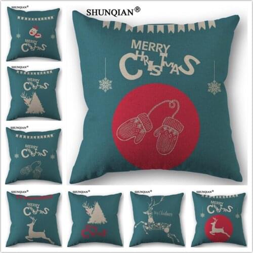 C4116 Blue Christmas pillowcase Custom One Side Pillow Cases Cotton Linen 18X18 Inch Home Textile Pillowcase 45x45cm