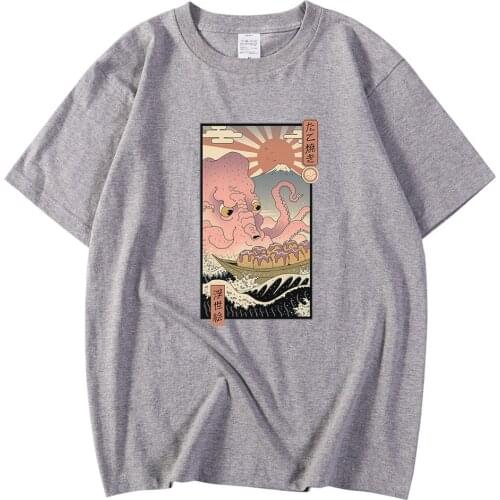 Loose Breathable Mens Tee Shirts Large Size T Shirt Japan Culture Ukiyoe Piant Fashion Printed Tops Regular Sleeve Tshirt Man