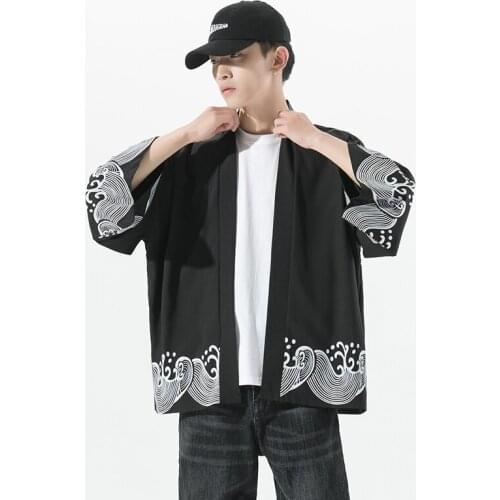 Waves Print Traditional Chinese Clothing 2021 Fashion Summer Harajuku Kimono Cardigan Shirts For Men 5Xl New Arrivals KK3532