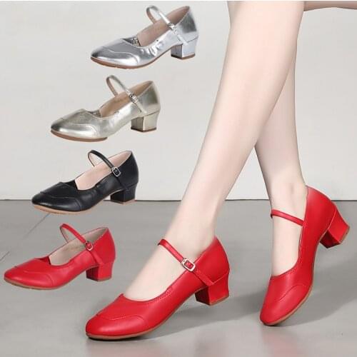 Women Tango Modern Dance Shoes Girls Salsa Latin Ballroom Dance Shoes Ladies Low Heel Soft Dancing Shoes Comfortable Red Black
