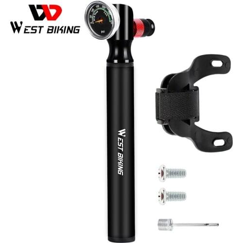 WEST BIKING Bike Pump 300PSI High-pressure Air Shock Pump Fork Rear Suspension Hose Gauge Air Inflator Bicycle Tire Tools Kit