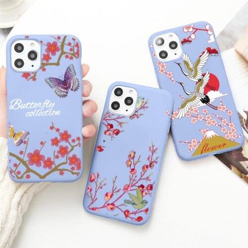Beautiful cherry blossoms and birds Phone Case for iPhone 12 mini 11 Pro Max X XR XS 8 7 6s Plus Candy purple Silicone cover