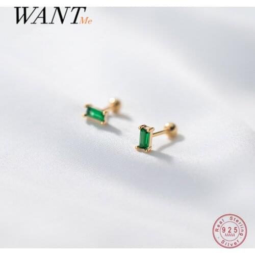 WANTME 925 Sterling Silver Fashion Minimalist Green Zircon Bead Piercing Stud Earrings for Women 2021 Teen Party Body Jewelry