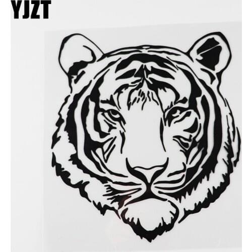 YJZT 14CMX15.9CM Tiger Head Predator Aggressive Animal Tribal Vinyl Car Sticker Black /Silver 13C-0186