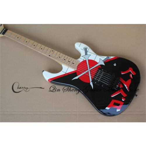 Order booking 6 strings guitar, white guitar,Two swords,tremolo bridge H pickups,black buttons,maple neck