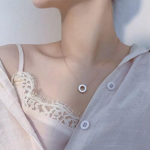 Black Circle S925 Sterling Silver Unique Design Necklace Female Fashion Kpop Statement Rose Gold Chain Casual Girls Gift