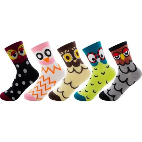 Cotton Socks Women Funny Cute Owl Cartoon Animal Wave Dot Colorful Casual Personality Halloween Party Female Socket Christmas