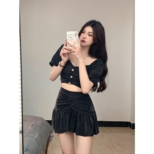 Korean Plus Size Swimwear Hot Style Bathing Suit Women Swimsuit High Waist Separate Female Surfing Sexy Split Black Skirt Push