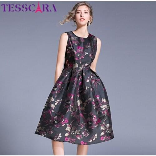 TESSCARA Women Luxury Jacquard Dress Festa High Quality Elegant Cocktail Party Robe Femme Vintage Designer A-Line Vestidos