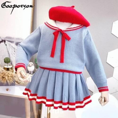 Winter Childrens Wear New Girls Pullover Knitted Sweater Top&Skirt Winter Warm Children Clothes Suit Christmas Outfits Set