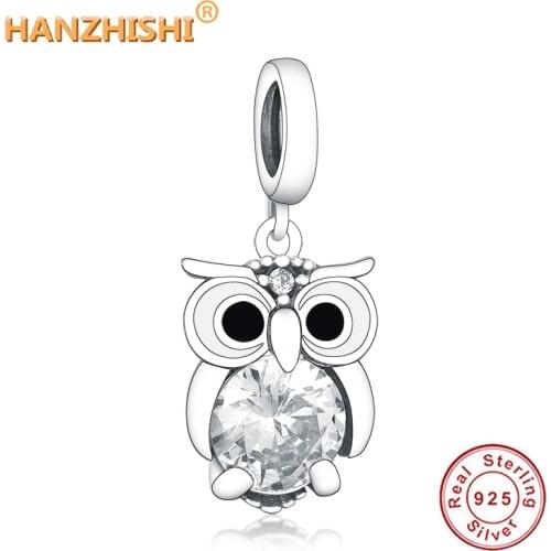 100% 925 Sterling Silver Charming Owl Pendants Beads fits Original Pandora Charms Bracelet Bangle DIY Animal Jewelry Buho