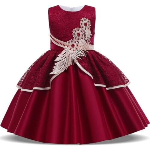 2021 Formal Beads Evening Dress Kids Wedding Dresses For Children Costume Flower Party Dress Girl Infant Vestido Satin Elegant