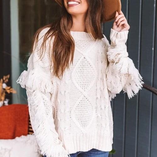 2021 Warm Womens Sweaters 2021 Thick Autumn Winter Sweater Women Tassel Sleeve Oversized Pullovers Loose Womens Jumper Pull