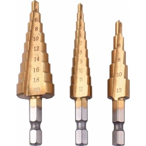 3pcs Drill Bit 4241 HSS Metric 1/4" Hex Shank Titanium Coated Step Drilling Bit Cutting Tools Smoother Drill Bit Set