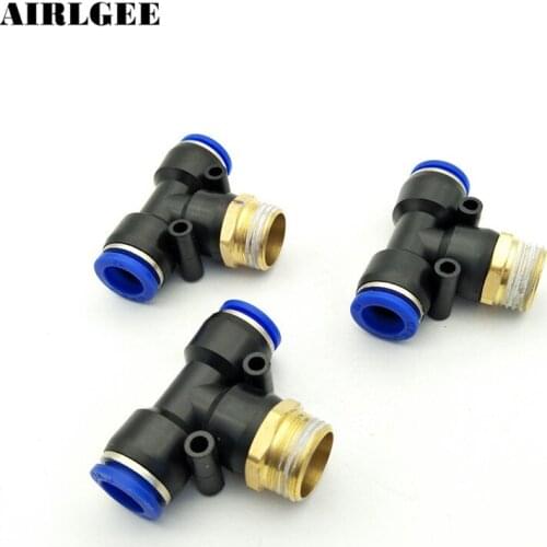 3 Pcs 12mm to 1/2"PT Male Thread Push-In Air Pipe Connectors T Shape Quick Fitting