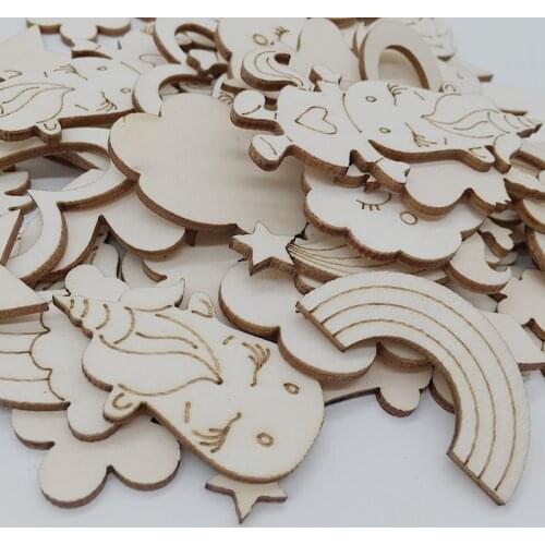 30pcs Mixed Cute Carton Wooden Embellishments Cartoon Carvings Craft Pieces Wood Ornament for DIY Art