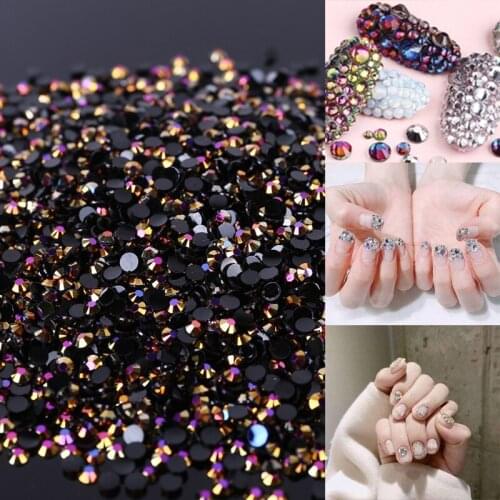 5000pcs Black Gradient Flat Back Gems Round Crystal Rhinestones for DIY Nail Art