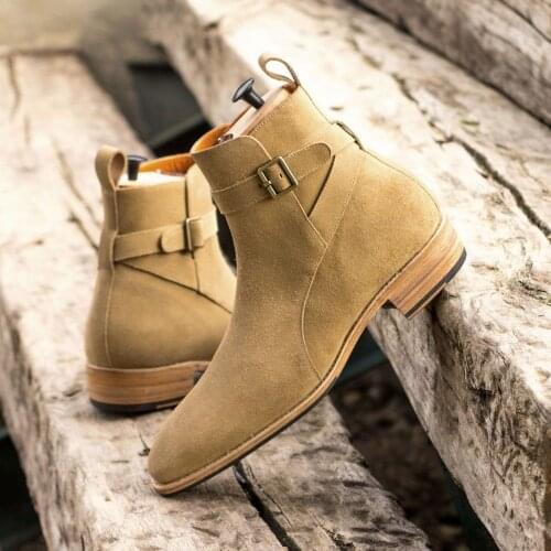 Fashion Mens Boots Simple Retro Classic Style Black Buckle Mens Shoes Suede Ankle Boots Mens Leather Boots